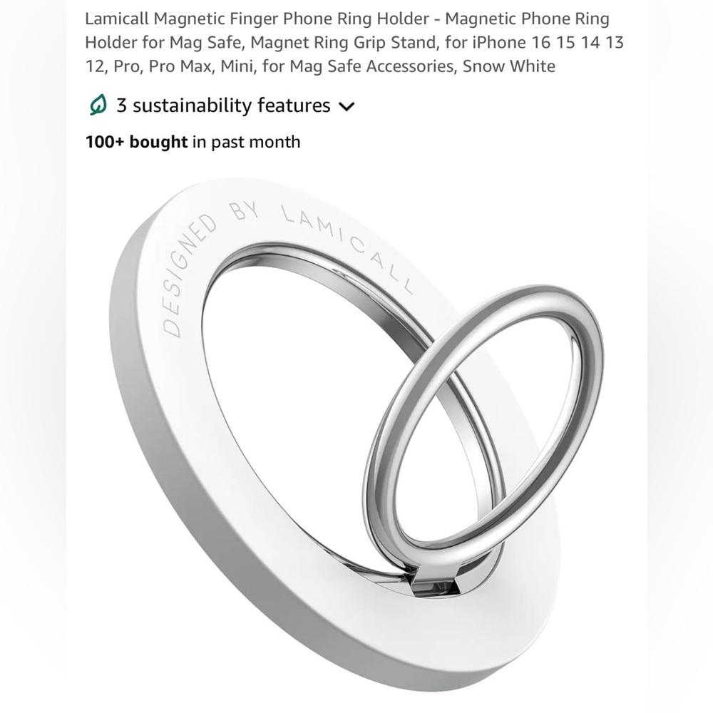 💙 Lamicall White and Silver Phone Ring Holder - MagSafe Grip